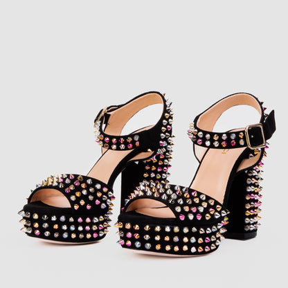 The Tampico Black Suede Leather Spike Platform Heel Women Sandal