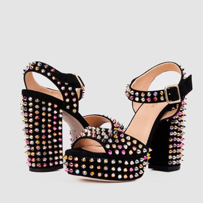 The Tampico Black Suede Leather Spike Platform Heel Women Sandal