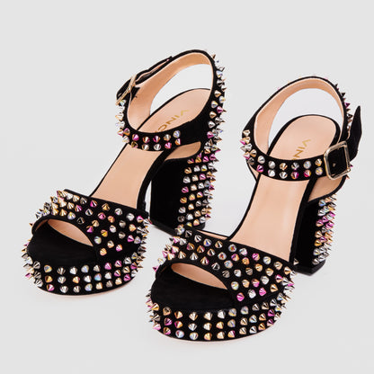 The Tampico Black Suede Leather Spike Platform Heel Women Sandal