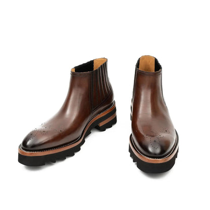 Chelsea Boots Leather Brown Thick Sole Classic Comfort