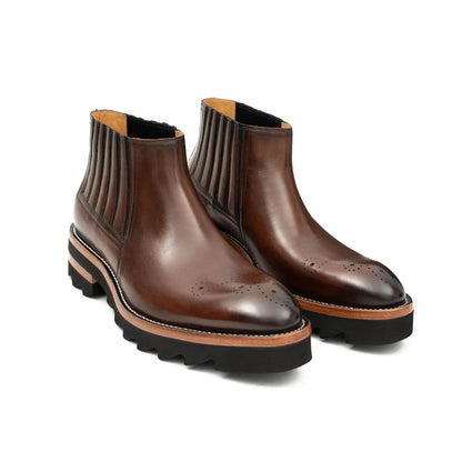 Chelsea Boots Leather Brown Thick Sole Classic Comfort