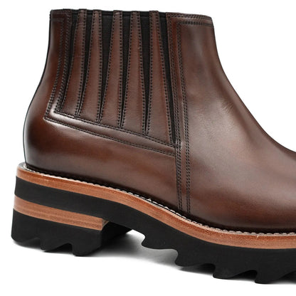 Chelsea Boots Leather Brown Thick Sole Classic Comfort