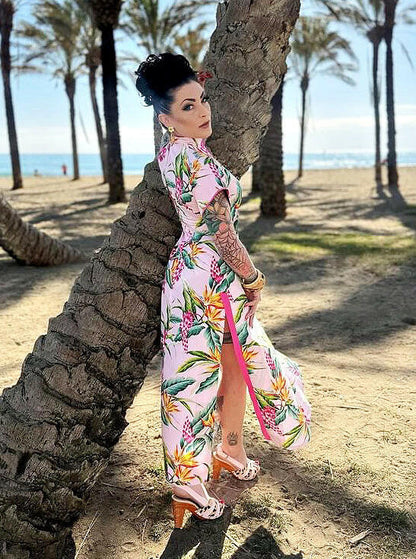 Lucky Lou Shoes Women's the Rockin' Tiki - with a Vixen Pink Leather and Leopard Slingback