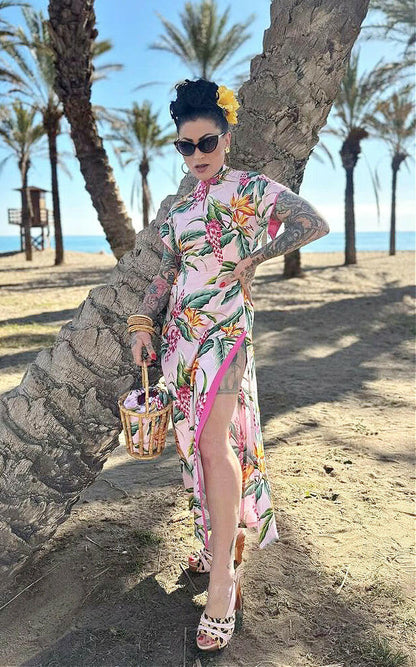 Lucky Lou Shoes Women's the Rockin' Tiki - with a Vixen Pink Leather and Leopard Slingback