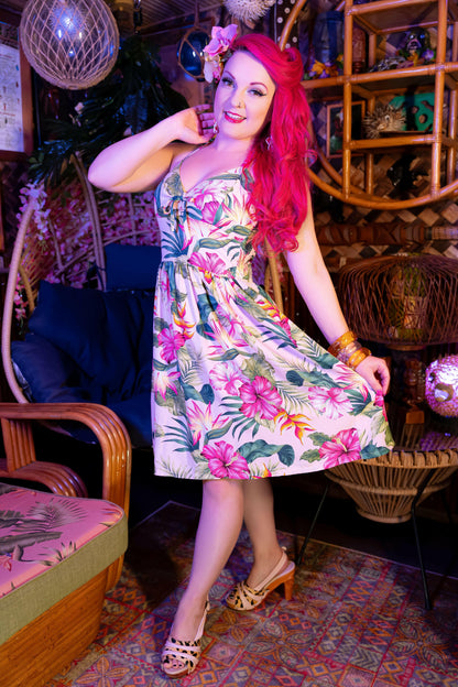 Lucky Lou Shoes Women's the Rockin' Tiki - with a Vixen Pink Leather and Leopard Slingback