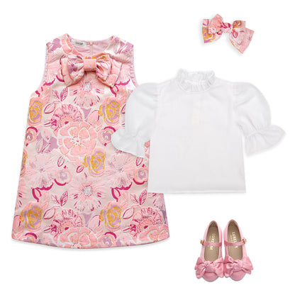 Victoria Bow Shoes Italian Made Kids Satin Pink Rose