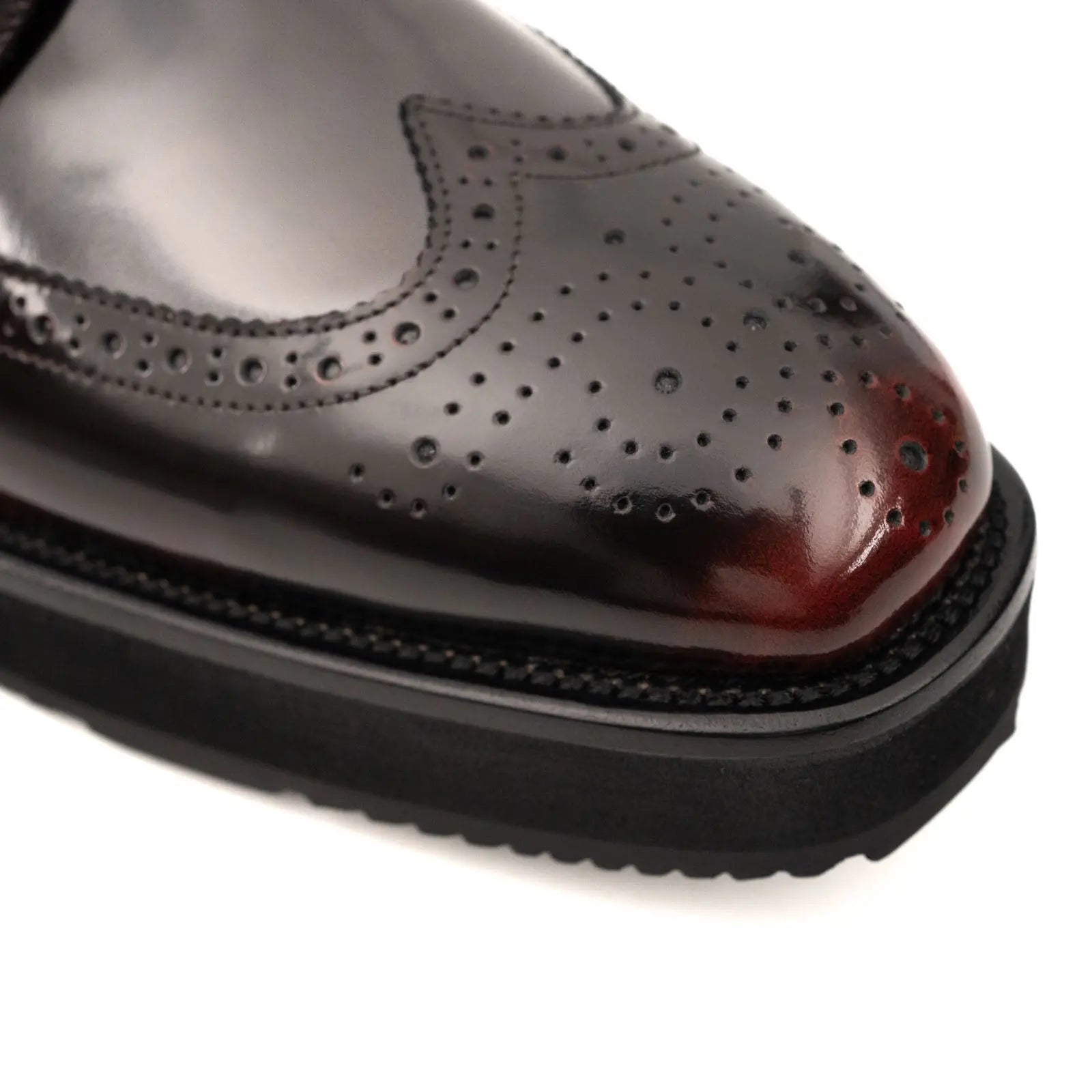 Divinch Tri-Stripe Brogue Platform Calfskin Patent Wine