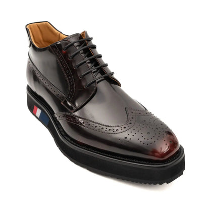 Divinch Tri-Stripe Brogue Platform Calfskin Patent Wine