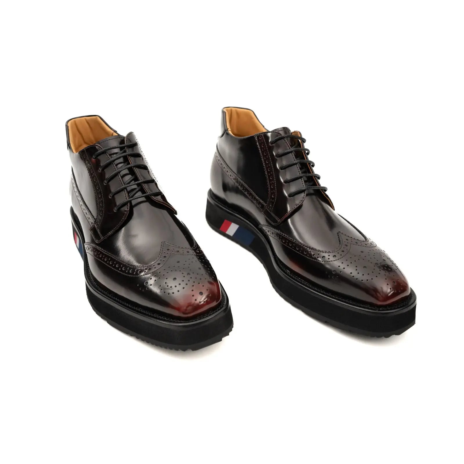 Divinch Tri-Stripe Brogue Platform Calfskin Patent Wine