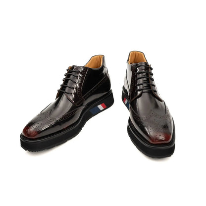 Divinch Tri-Stripe Brogue Platform Calfskin Patent Wine