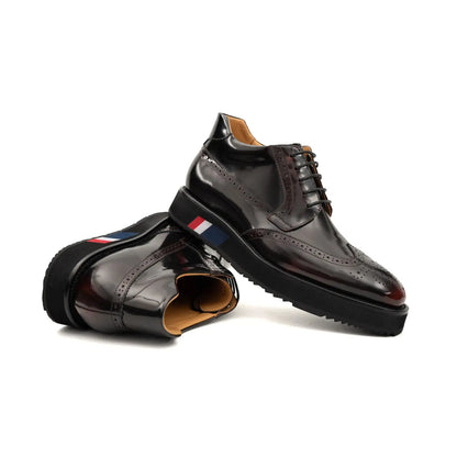 Divinch Tri-Stripe Brogue Platform Calfskin Patent Wine