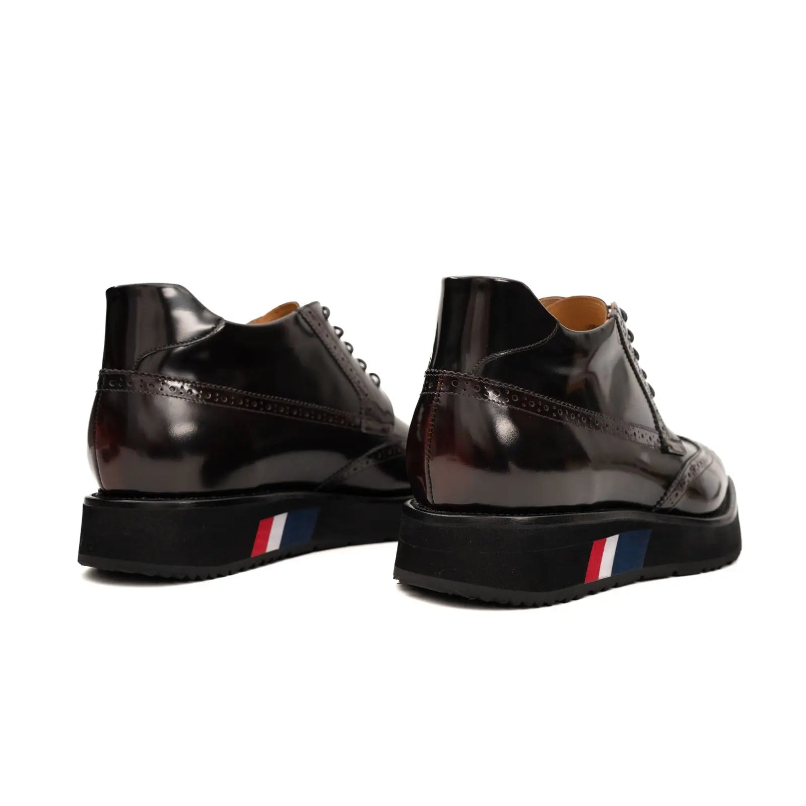Divinch Tri-Stripe Brogue Platform Calfskin Patent Wine
