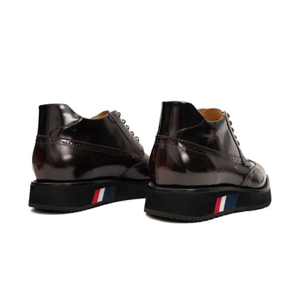 Divinch Tri-Stripe Brogue Platform Calfskin Patent Wine