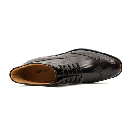 Divinch Tri-Stripe Brogue Platform Calfskin Patent Wine
