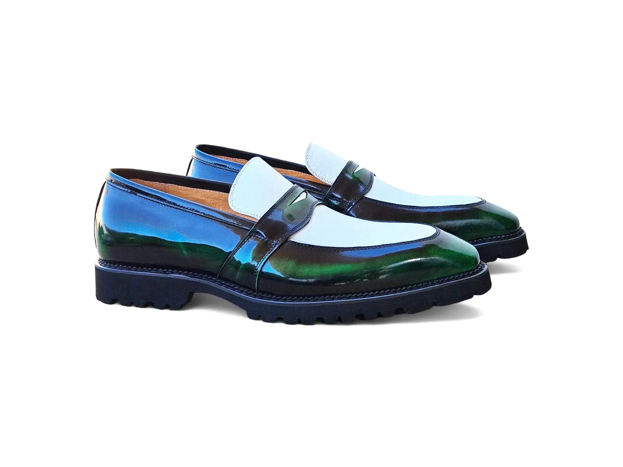 Two Tone Patent Leather Penny Loafer Leather KS480-102PT