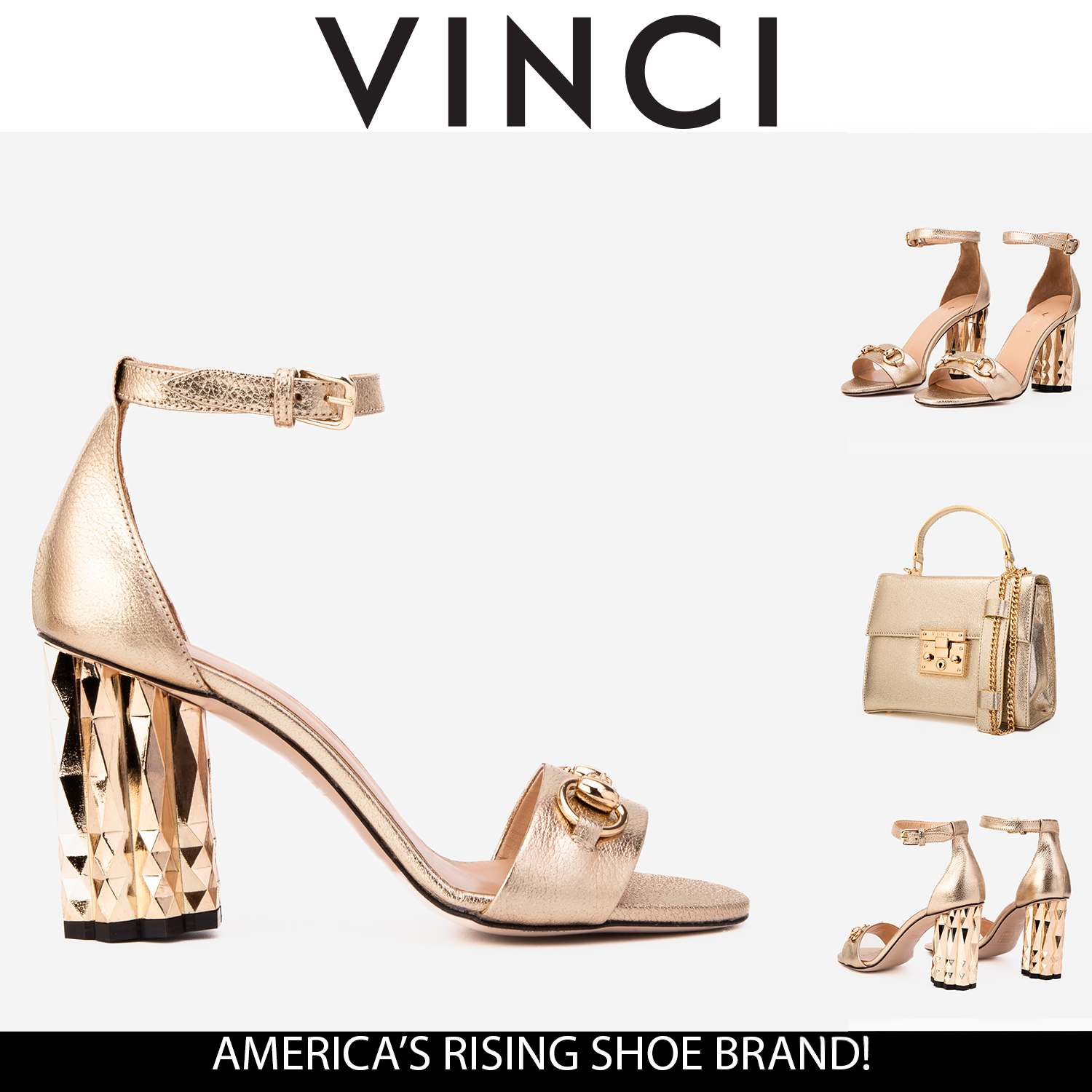 The Avlonya Block Heel Gold Leather Ankle Strap Women Sandal