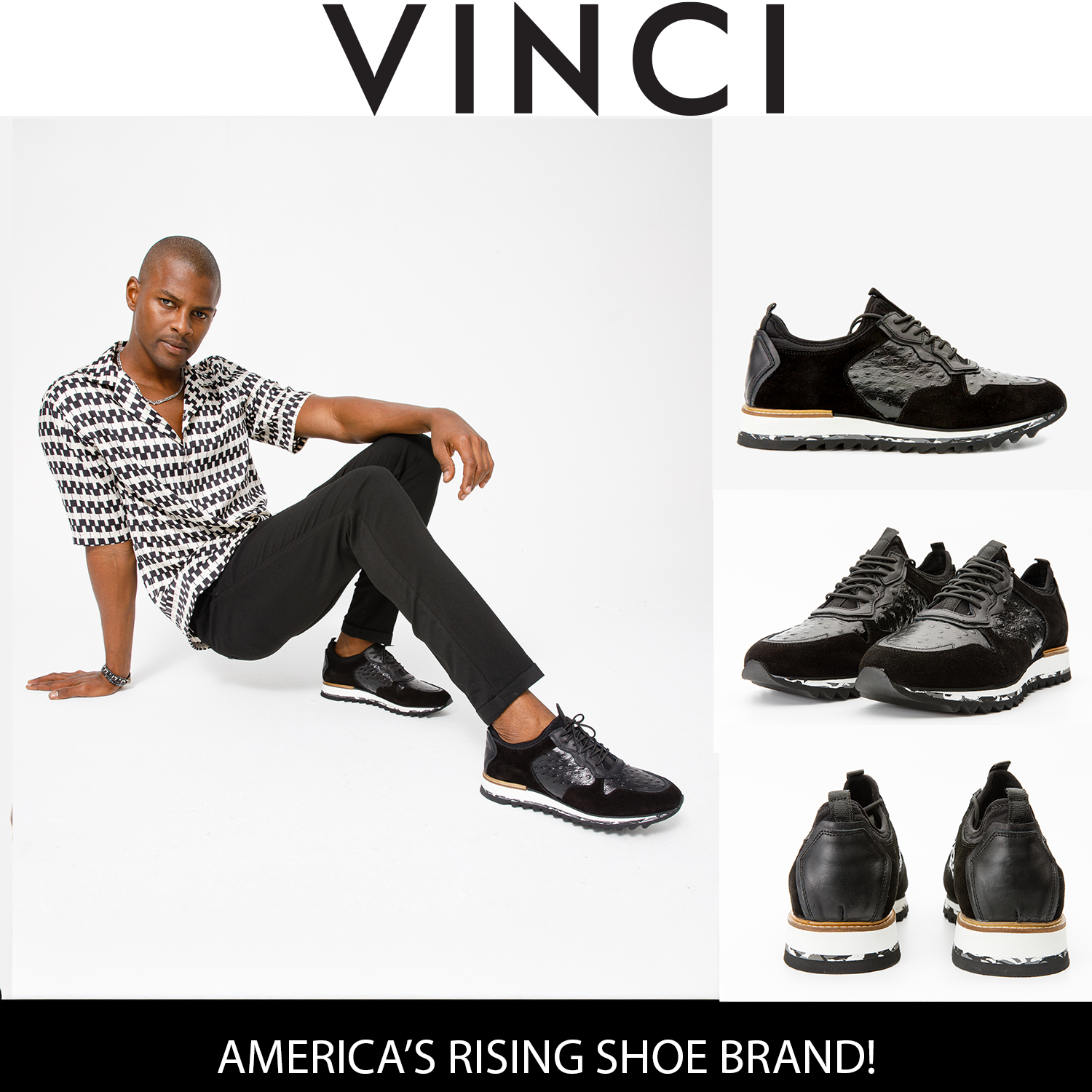 The Sopez Black Leather Men Sneaker