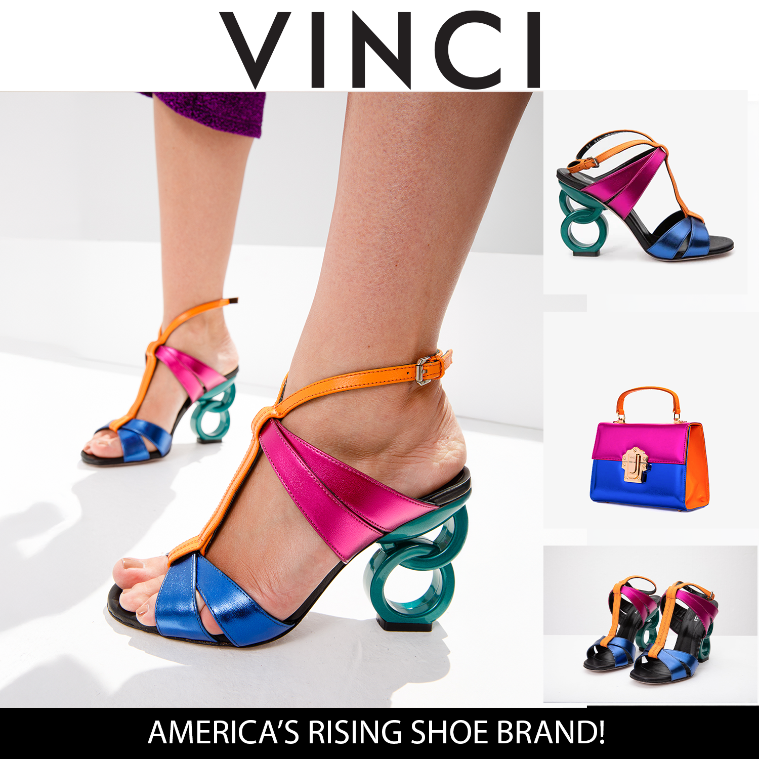 Vinci Leather Shoes The Duffryn Multicolor T-Strap Leather Women Sandal