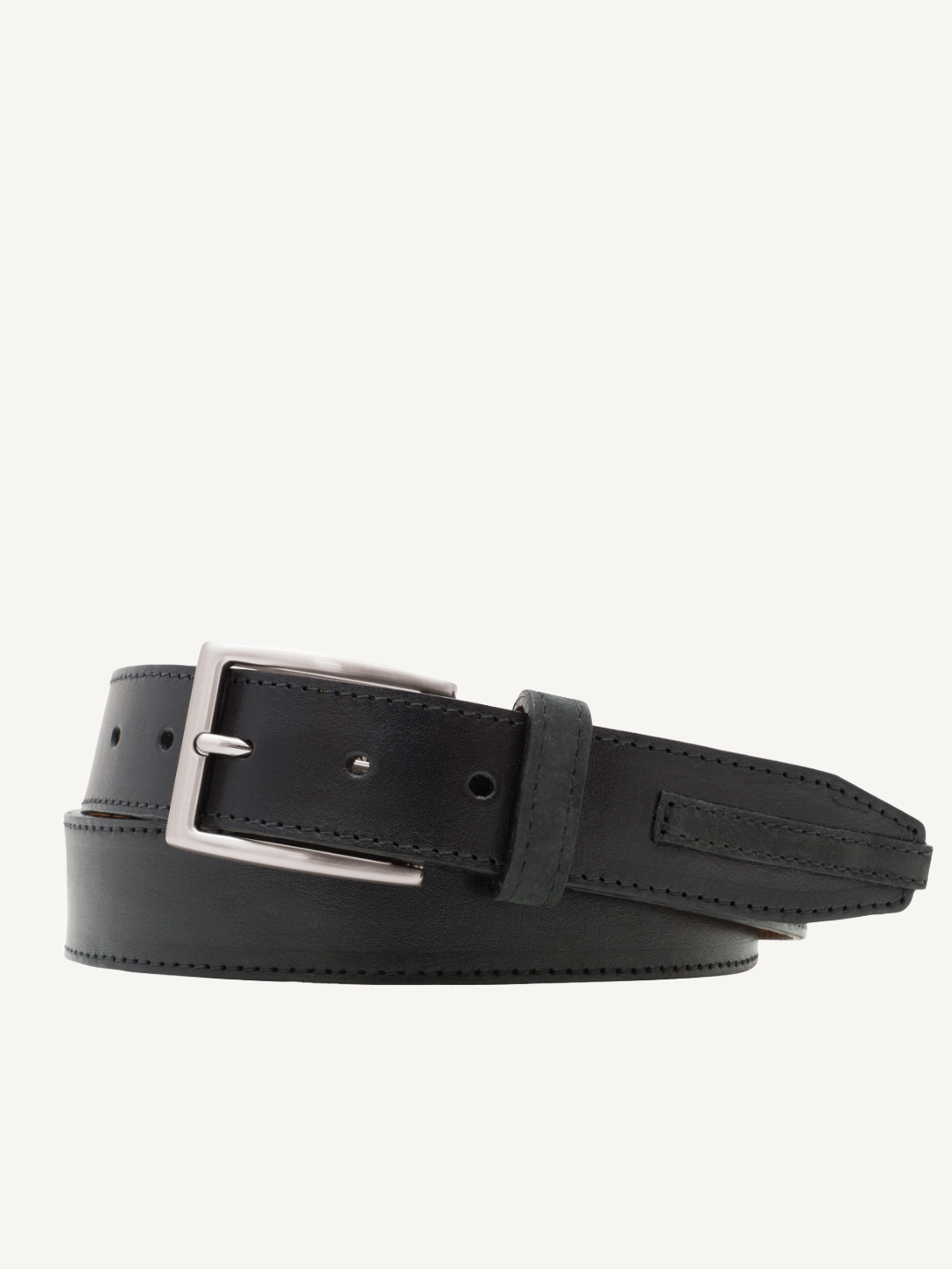 Glazed Black Nappa Leather Belt Nubuck Detail 35mm