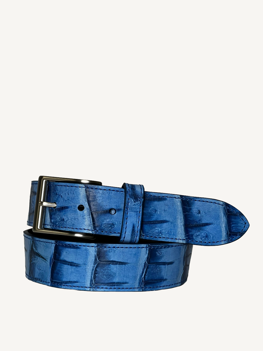 Leat Vintage Crocodile Tail Belt Crocodile Leather Sky Blue