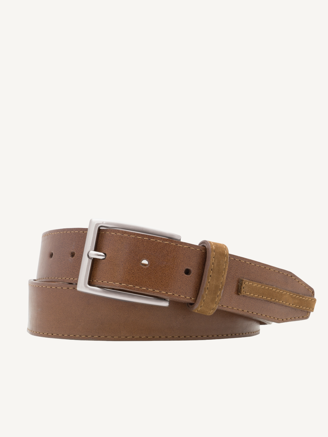 Cognac Glazed Nappa Leather Belt Nubuck Detail 35mm Width