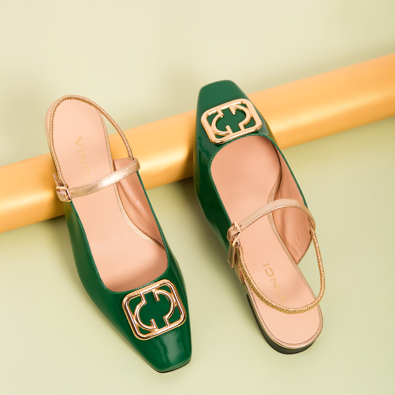 The Rosalinda Green Patent Leather Women Flat Slingback Sandal