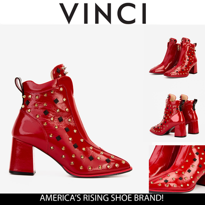 The Infanta Red Leather Block Heel Women Boot