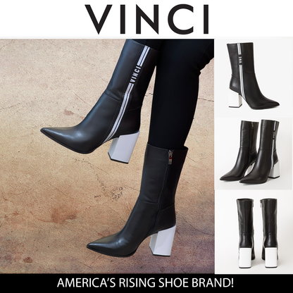 The Loretto Black Leather Block Heel Mid Calf Women Boot