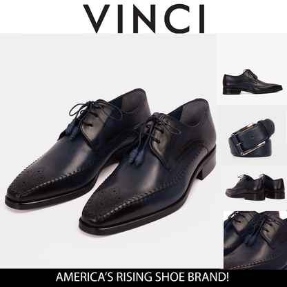 The Moon Navy Blue Leather Derby Men  Shoe