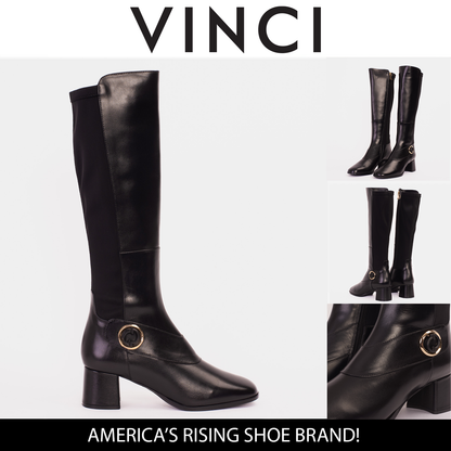 The Windsor Black Leather Knee High Women Boot