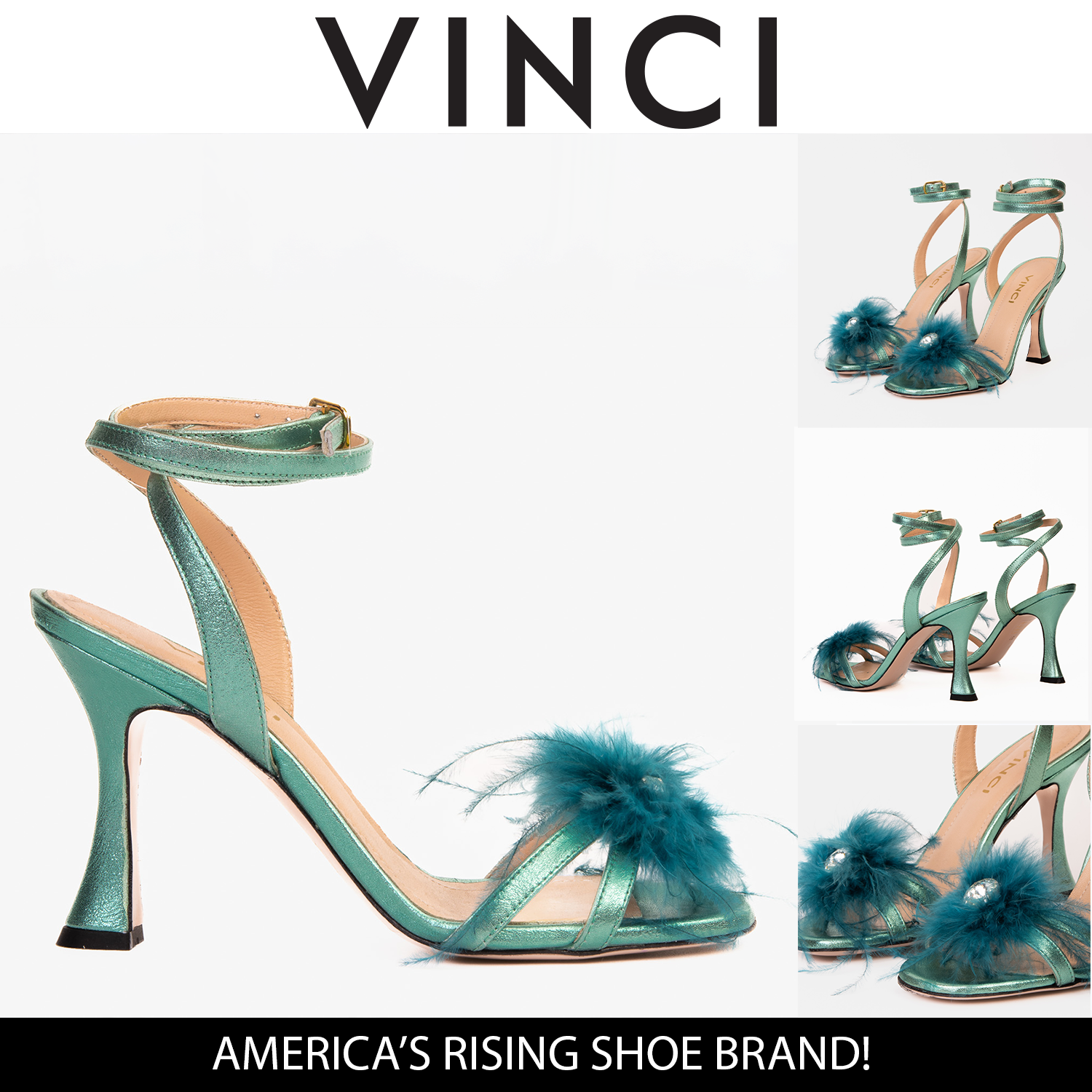 The Siena Turquoise Leather Ankle Strap Plumed Women Sandal Final Sale!