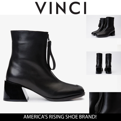 The Tackle Black Leather Block Heel Women Boot