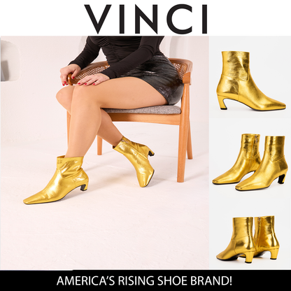 The Golden Glow Gold Leather Kitten Heel Women Boot