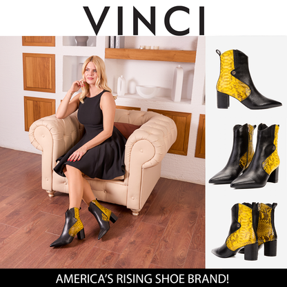 The Saturn Yellow Pythn Leather Block Heel Women Boot