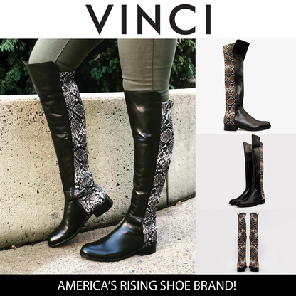 The Moengo Black Leather Leopard Knee High Women Boot