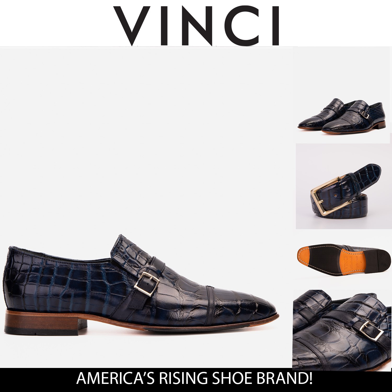 The Strat Single Monk Strap Cap Toe Navy Leather Handmade Men Shoe