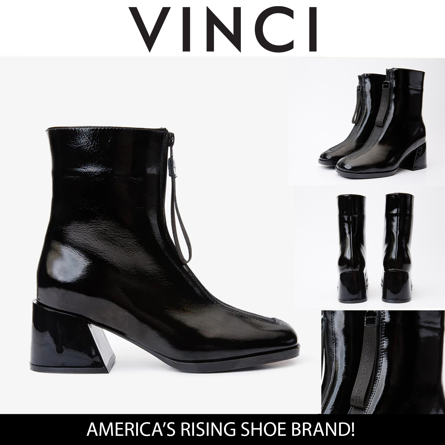 The Tackle Black Patent Leather Block Heel Women Boot