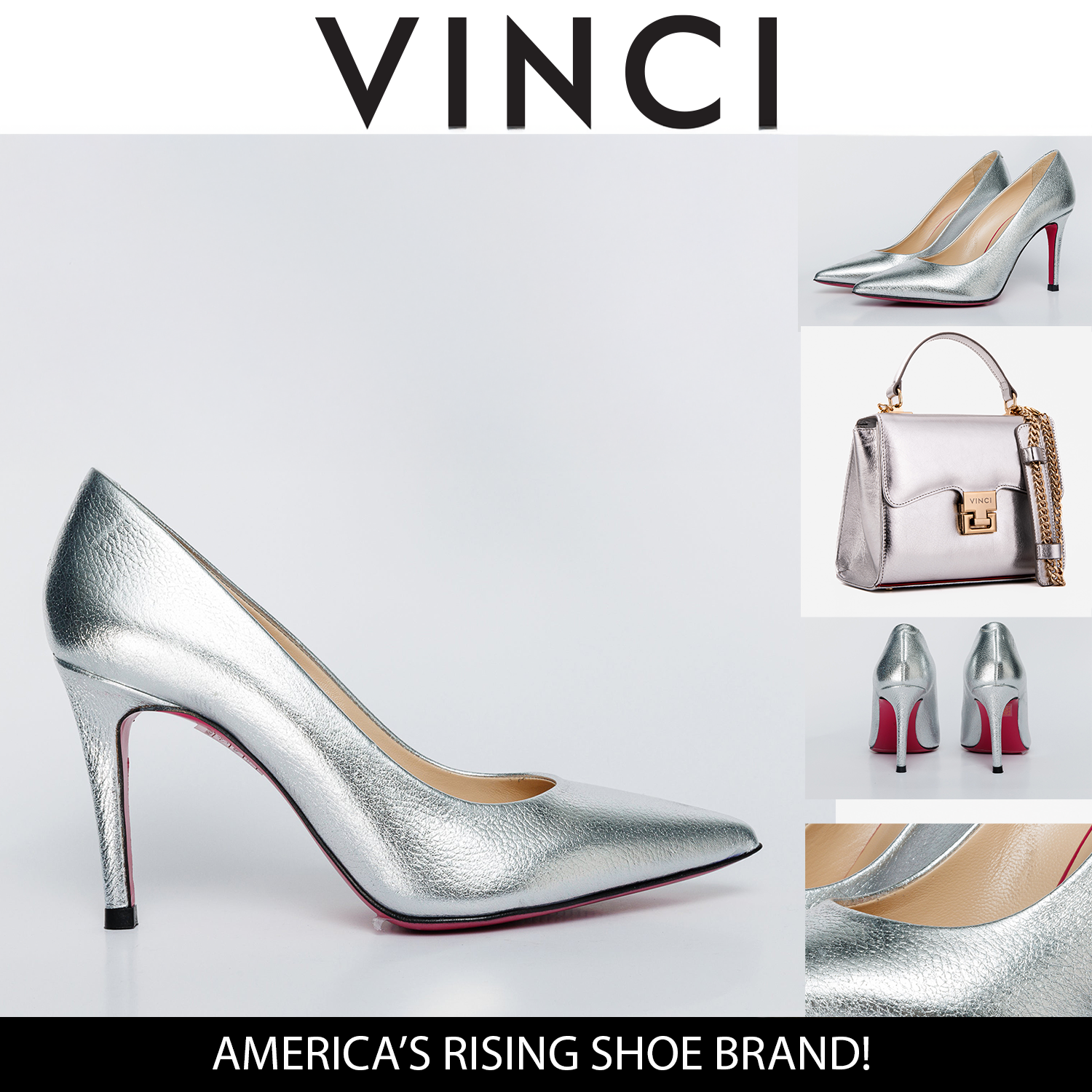 Vinci Leather Shoes The Ege Silver Leather Pump Fuchsia Sole Women Shoe