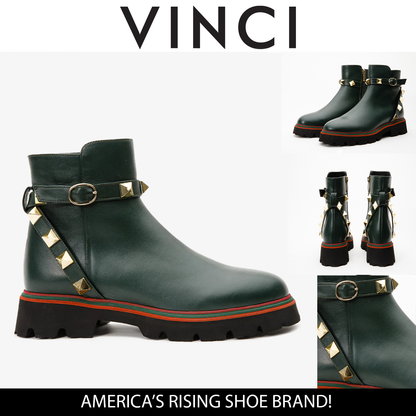 The Prag Green Leather Ankle Women Booto