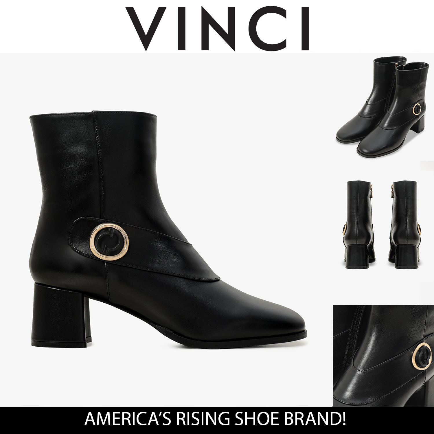 The Windsor Black Leather Block Heel Women Boot