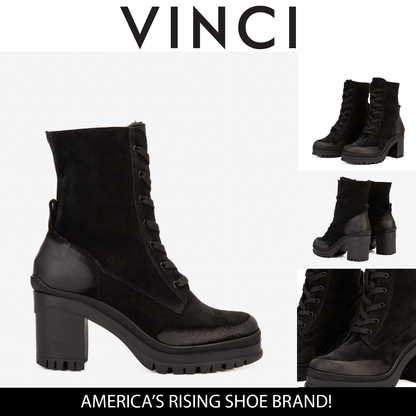 The Elera Black Leather Block Heel Women Boot