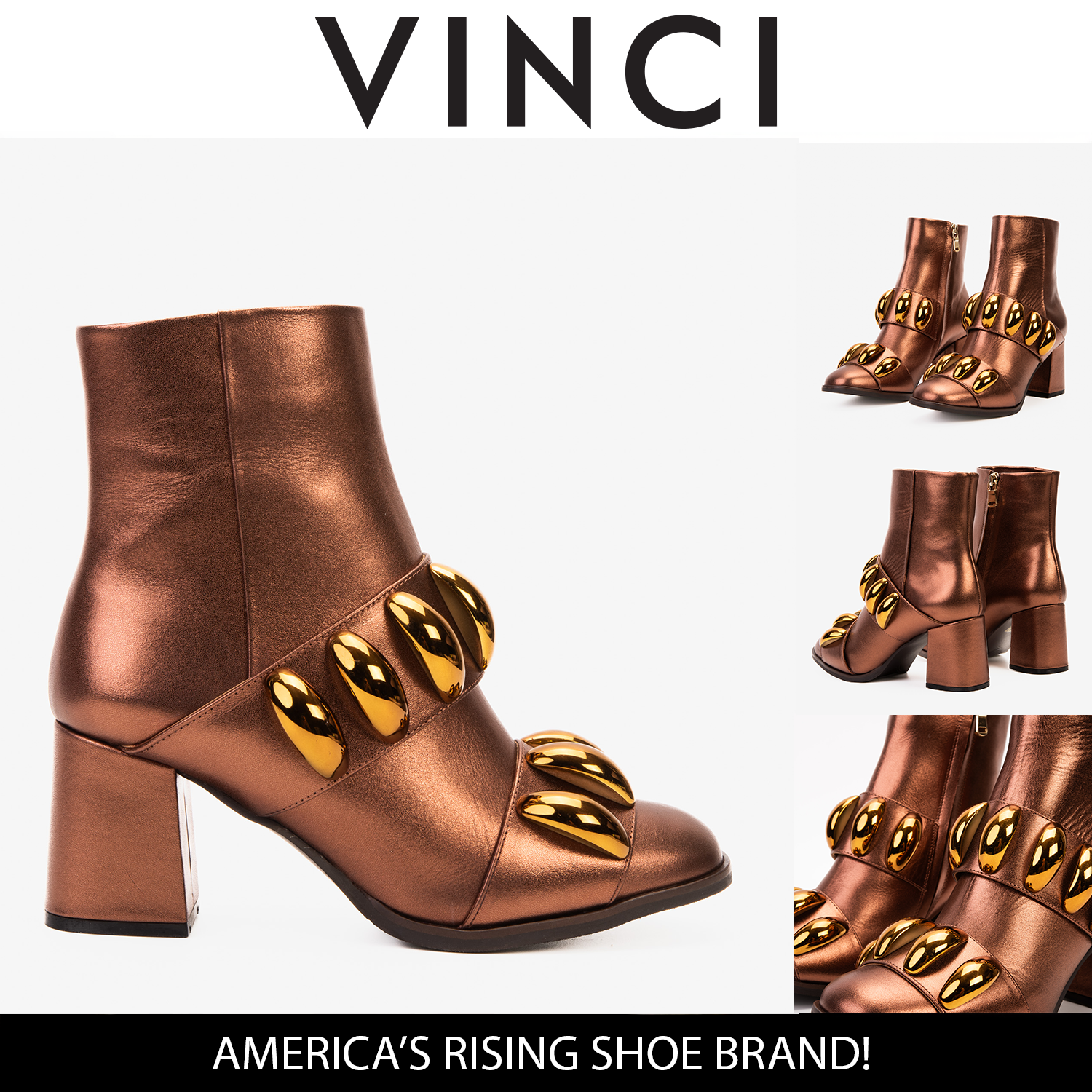 Vinci Leather Shoes The Eclipse Rose Gold Leather Women Boot