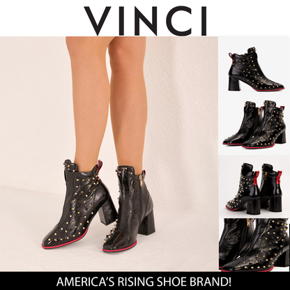 The Infanta Black Leather Block Heel Women Boot