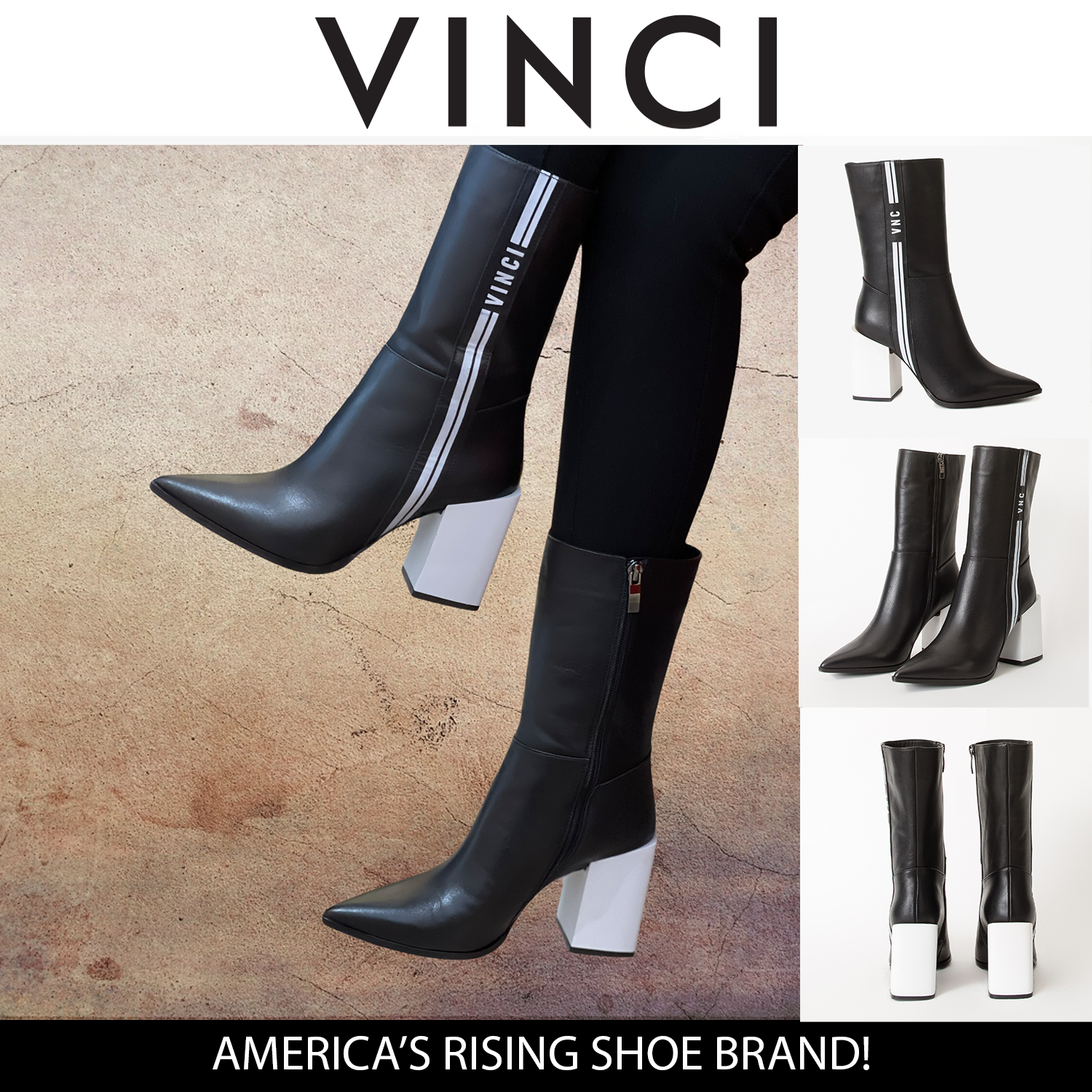 The Loretto Black Leather Block Heel Mid Calf Women Boot