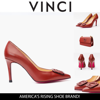 Vinci Leather Shoes The Maneadero Dark Red Leather Pump Fuchsia Sole Women Shoe