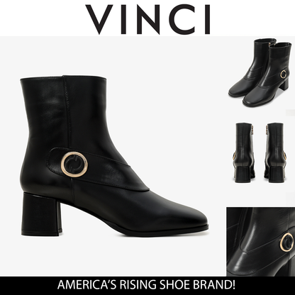 The Windsor Black Leather Block Heel Women Boot