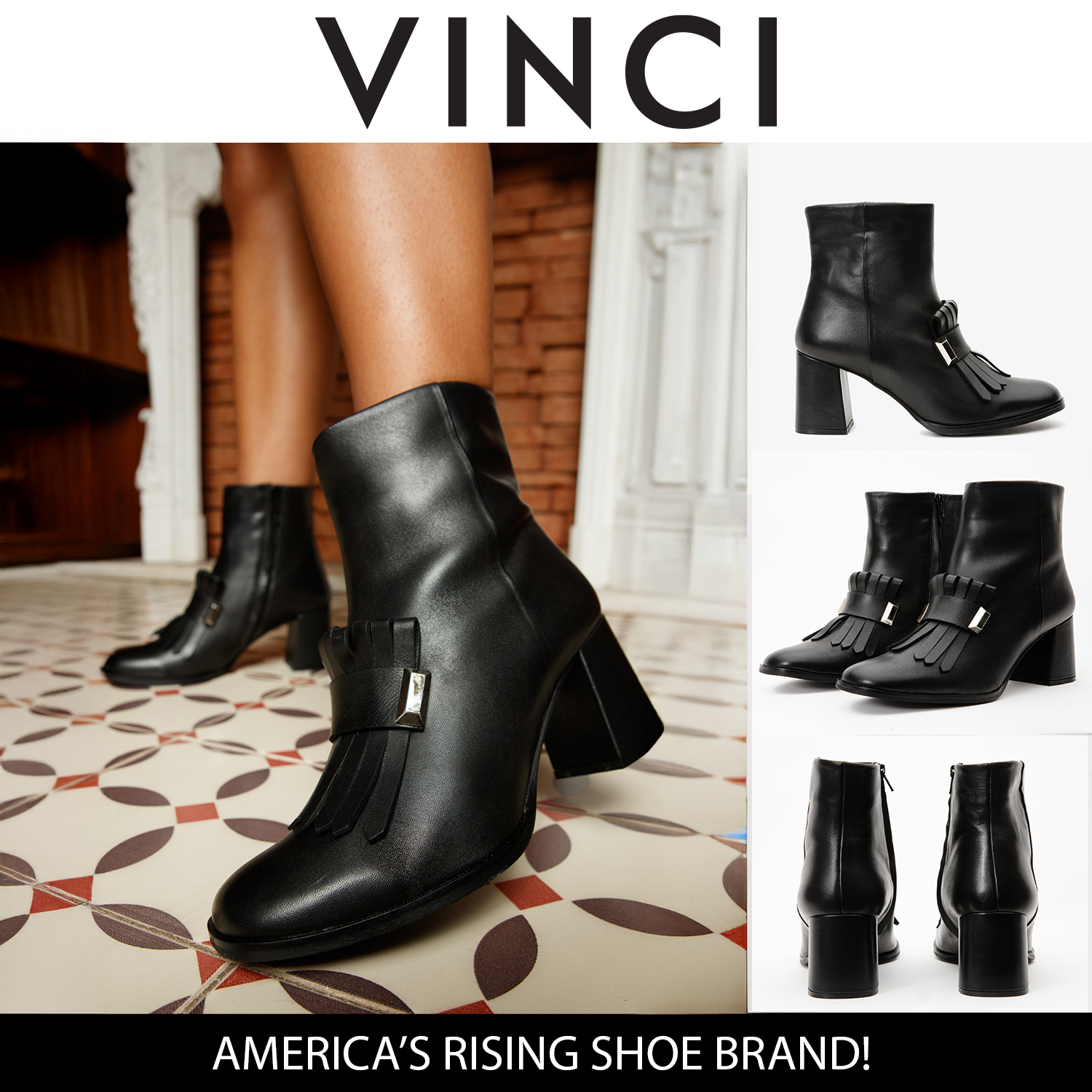 The Luksor Black Leather Block Heel Women Boot