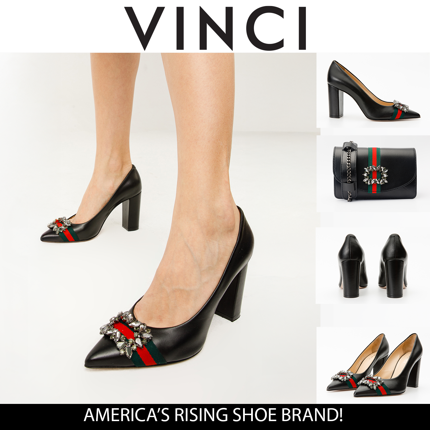 The Afega Black Leather Block Heel Pump Women Shoe