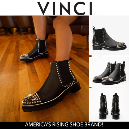 The Vuvulane Black Spike Leather Ankle Women Boot