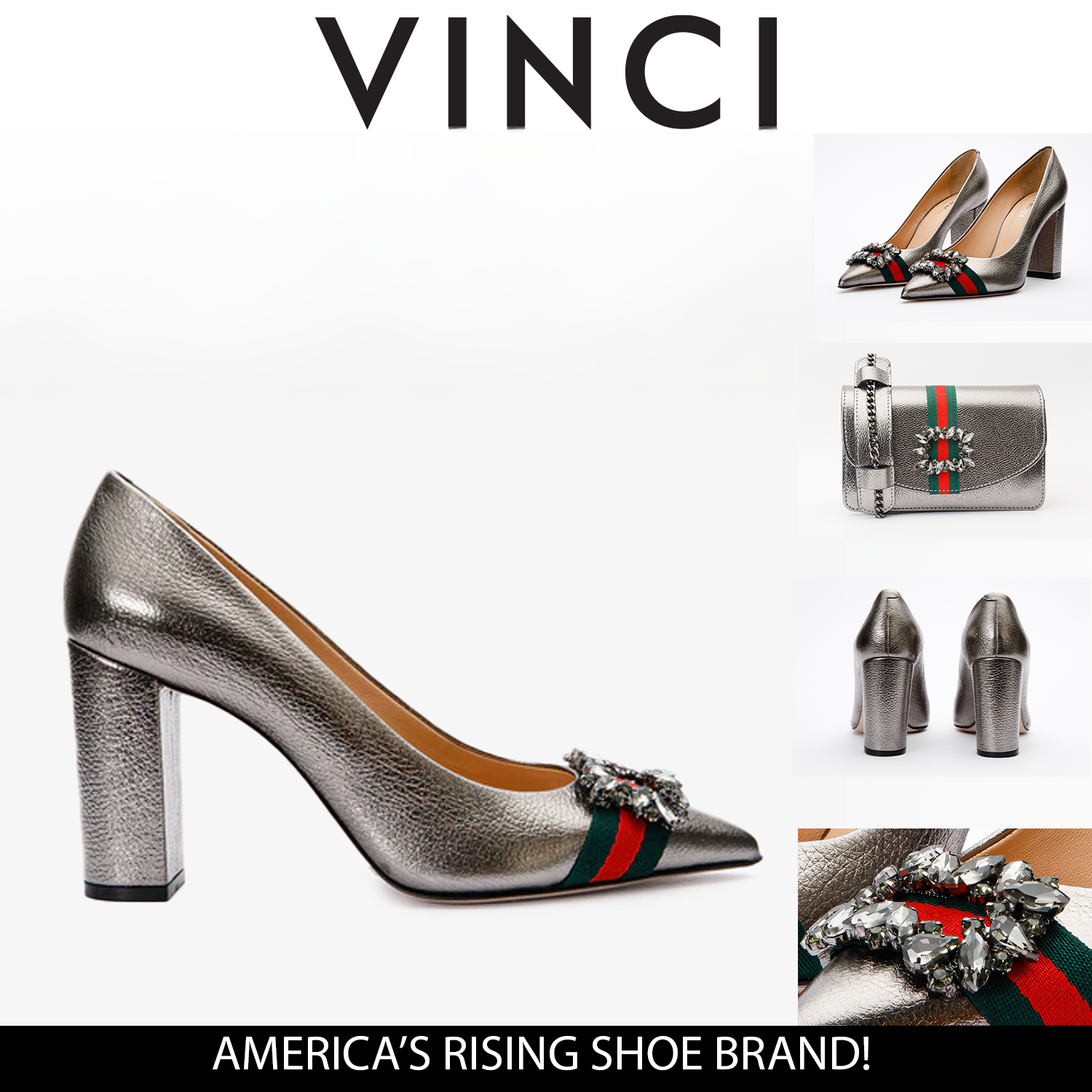 The Afega Silver Leather Block Heel Pump Women Shoe